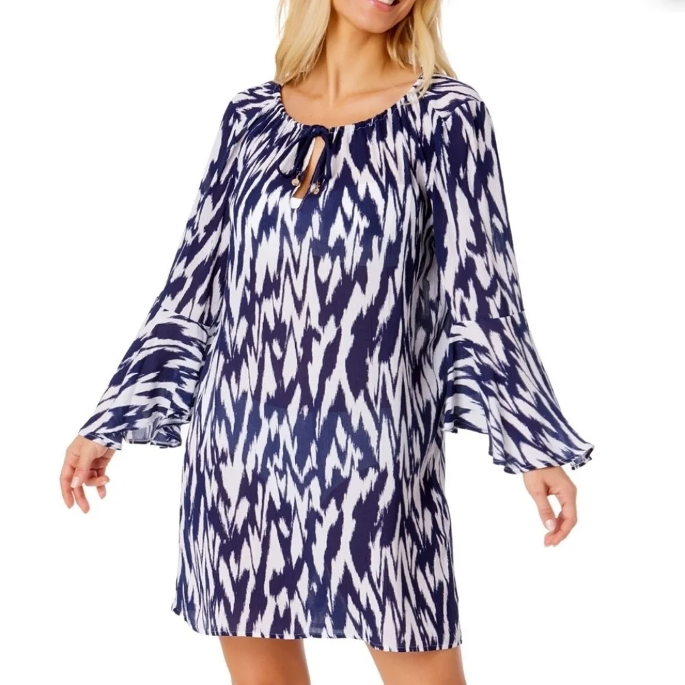 NWT Anne Cole Limited Edition Women's Swim Cover-up Navy And White Ikat SizeXS/S